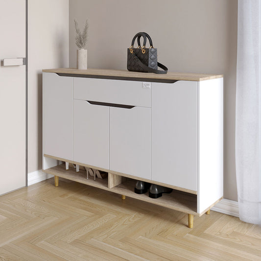 Тумба для обуви в прихожуюLION Салливан Тумба-2 Нимфея Альба (белый)/Дуб Сонома Трюфель (LION-041135)