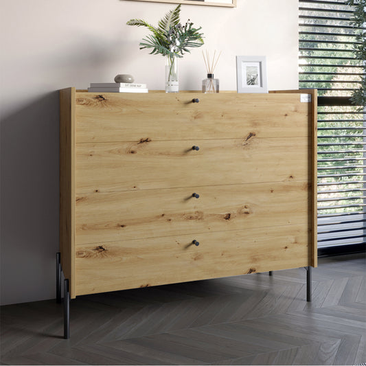 Комод с 4 ящиками LION Wood с черными ножками 100х90х45 см Дуб Артизан (LION-042978)