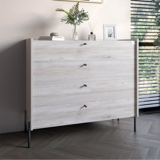 Комод с 4 ящиками LION Wood с черными ножками 100х90х45 см Самоа Дымчатый (LION-042985)