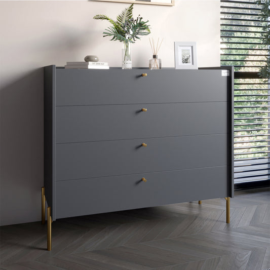 Комод с 4 ящиками LION Wood с золотыми ножками 100х90х45 см Антрацит (LION-042957) ТОП