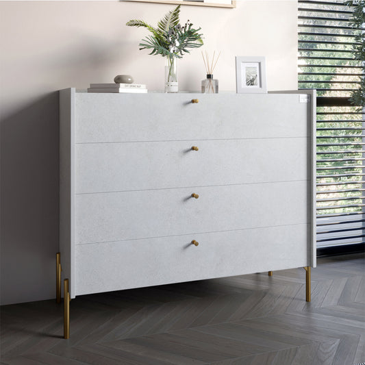 Комод с 4 ящиками LION Wood с золотыми ножками 100х90х45 см Бетон style (LION-042959)