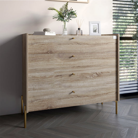 Комод с 4 ящиками LION Wood с золотыми ножками 100х90х45 см Дуб Сонома Трюфель (LION-042967)