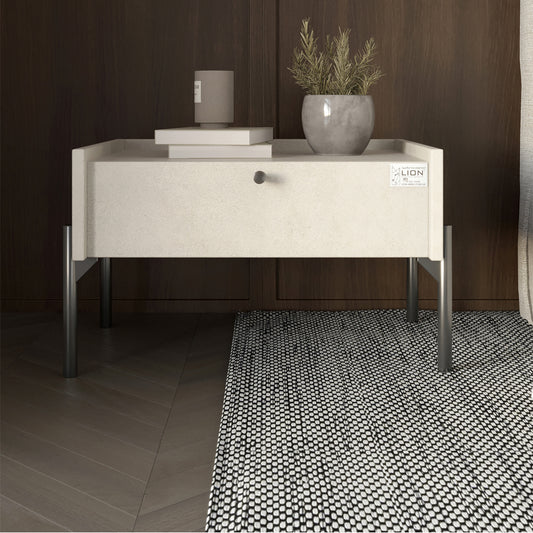 Тумба прикроватная LION Wood с одним ящиком Бетон style (черные ножки) (LION-041309)