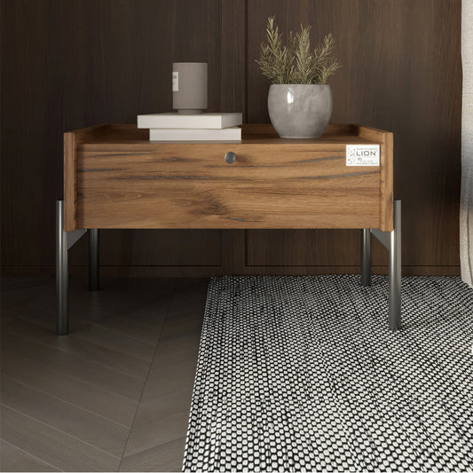 Тумба прикроватная LION Wood с одним ящиком Дуб Ливорно (черные ножки) (LION-041319)