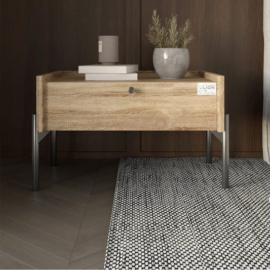 Тумба прикроватная LION Wood с одним ящиком Дуб Сонома Трюфель (черные ножки) (LION-041323)