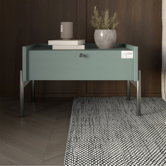 Тумба прикроватная LION Wood с одним ящиком Гранит серый (черные ножки) (LION-041313)