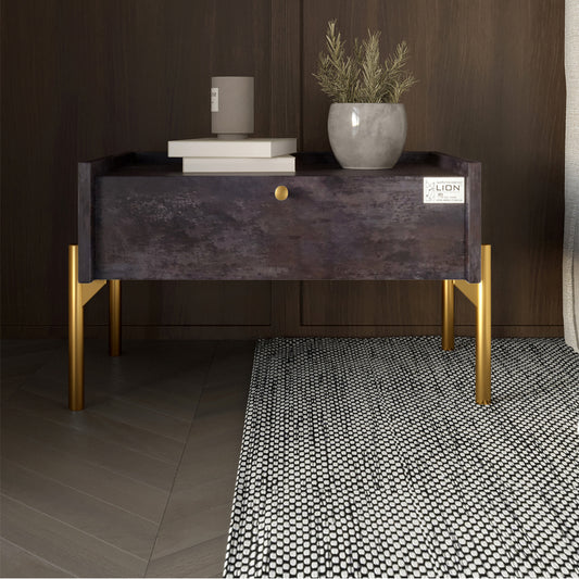 Тумба прикроватная LION Wood с одним ящиком Бетон темный (золотые ножки) (LION-041310)