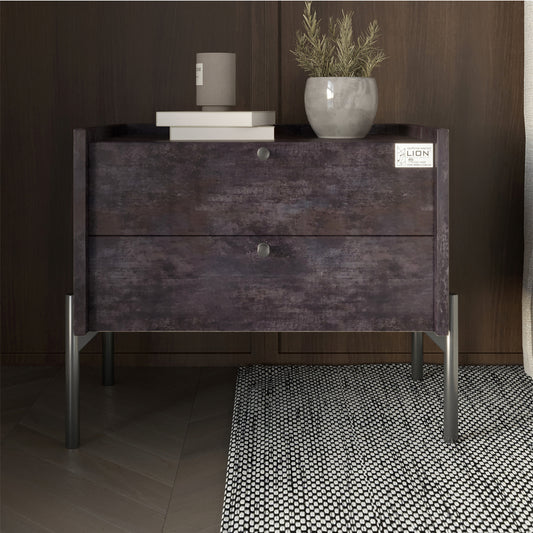 Тумба прикроватная LION Wood с двумя ящиками Бетон темный (черные ножки) (LION-041341)