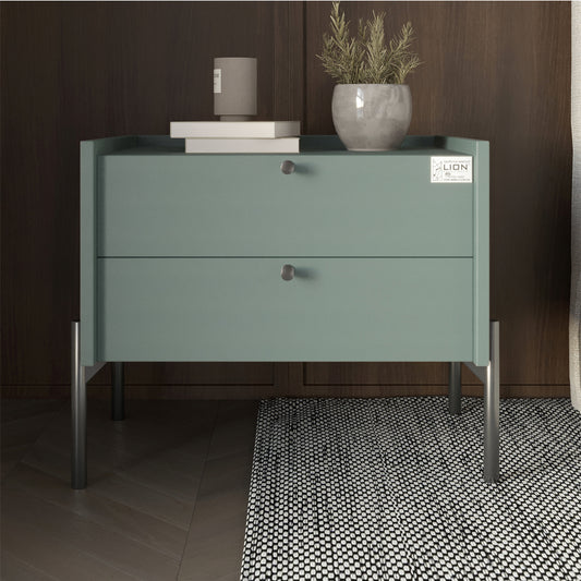 Тумба прикроватная LION Wood с двумя ящиками Гранит серый (черные ножки) (LION-041343)