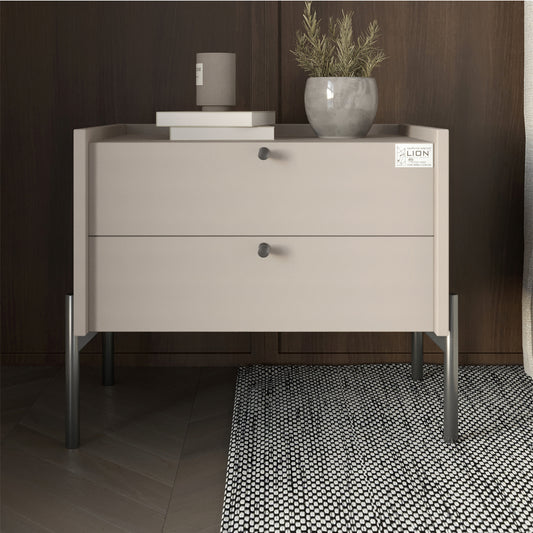 Тумба прикроватная LION Wood с двумя ящиками Кашемир (черные ножки) (LION-041356) ТОП