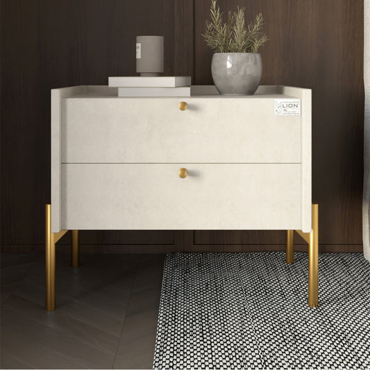 Тумба прикроватная LION Wood с двумя ящиками Бетон style (золотые ножки) (LION-041338)