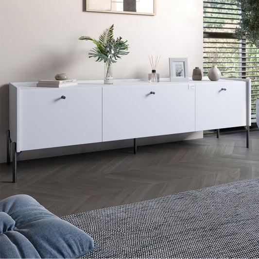 Тумба под телевизор на 3 ящика LION Wood с черными ножками 160х65х40 см Нимфея Альба (белый) (LION-043102)