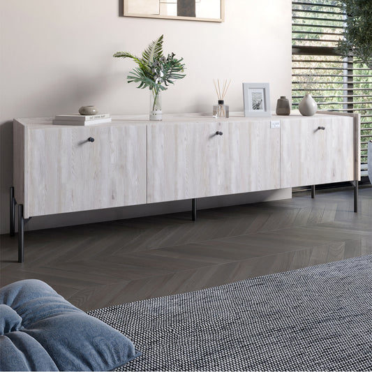 Тумба под телевизор на 3 ящика LION Wood с черными ножками 160х65х40 см Самоа Дымчатый (LION-043104)