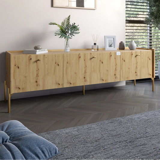 Тумба под телевизор на 3 ящика LION Wood с золотыми ножками 160х65х40 см Дуб Артизан (LION-042992)