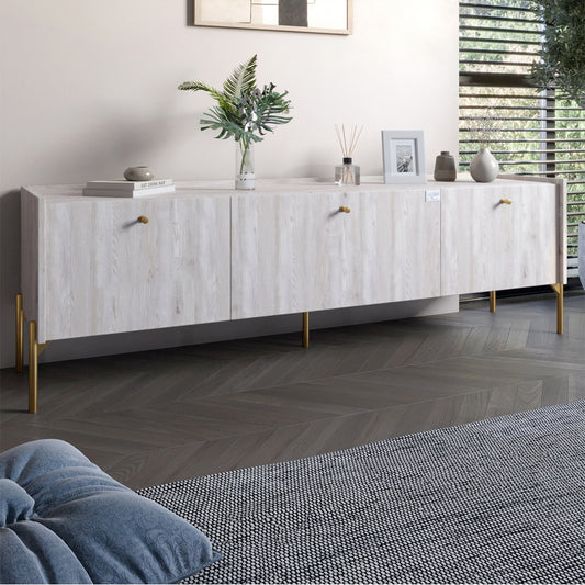 Тумба под телевизор на 3 ящика LION Wood с золотыми ножками 160х65х40 см Самоа Дымчатый (LION-042999)