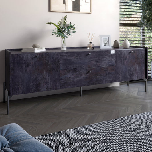 Тумба под телевизор с ящиками LION Wood с черными ножками 160х65х40 см Бетон темный (LION-043124)