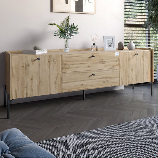 Тумба под телевизор с ящиками LION Wood с черными ножками 160х65х40 см Дуб Аппалачи (LION-043126)