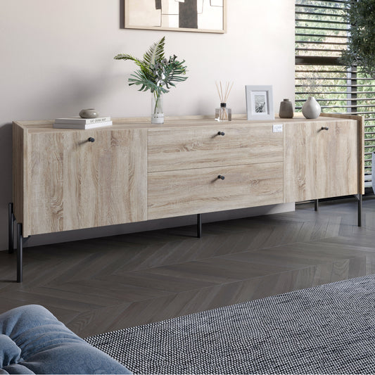 Тумба под телевизор с ящиками LION Wood с черными ножками 160х65х40 см Дуб Сонома (LION-043129)