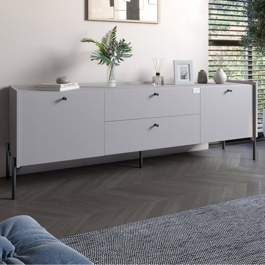 Тумба под телевизор с ящиками LION Wood с черными ножками 160х65х40 см Кашемир (LION-043131)