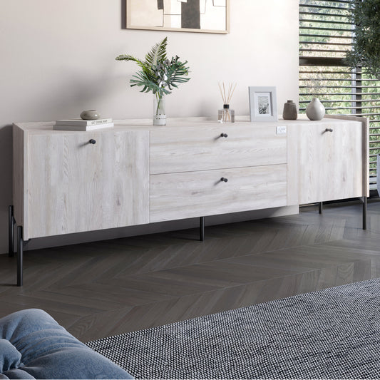 Тумба под телевизор с ящиками LION Wood с черными ножками 160х65х40 см Самоа Дымчатый (LION-043134)