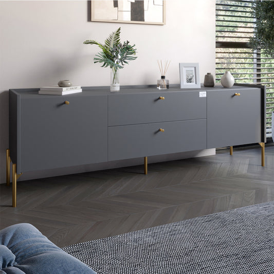 Тумба под телевизор с ящиками LION Wood с золотыми ножками 160х65х40 см Антрацит (LION-043106)