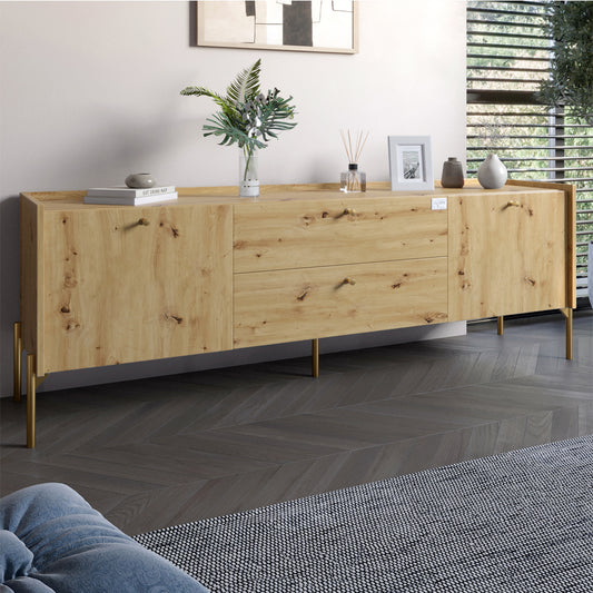 Тумба под телевизор с ящиками LION Wood с золотыми ножками 160х65х40 см Дуб Артизан (LION-043113)