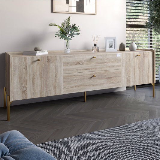 Тумба под телевизор с ящиками LION Wood с золотыми ножками 160х65х40 см Дуб Сонома (LION-043115)