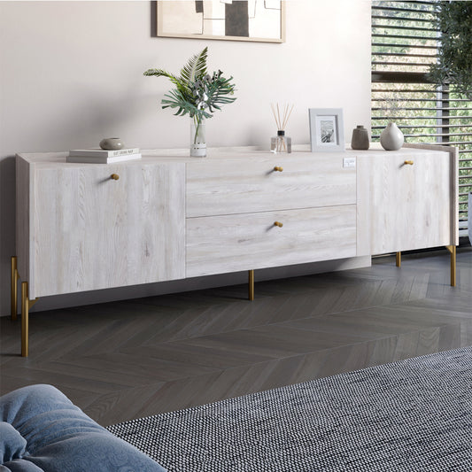 Тумба под телевизор с ящиками LION Wood с золотыми ножками 160х65х40 см Самоа Дымчатый (LION-043120)