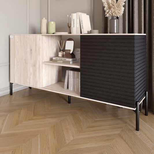 Комод открытый на черных металлических ножках LION Грей Самоа дымчатый/Асфальт (LION-042725)