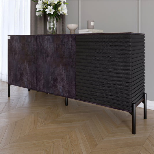 Комод закрыт в гостиную на черных металлических ножках LION Грей Бетон темный/Асфальт 1540x380x765 (LION-041559)