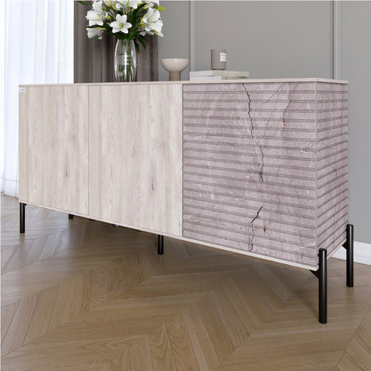 Комод закрыт в гостиную на черных металлических ножках LION Грей 154x38x76,5 см Самоа Дымчатый/Камень (LION-041801)