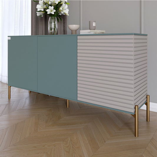 Комод закрытый в гостиную на золотых металлических ножках LION Грей 154x38x76,5 см Гранит серый/Кашемир (LION-041867)