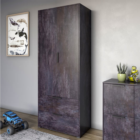 Шкаф распашный двухдверный LION Краш с 2 ящиками Бетон темный (LION-044020)