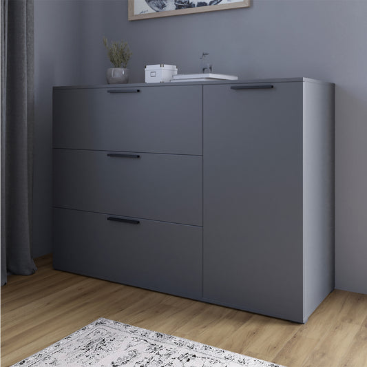 Комод LION Краш с тремя выдвижными ящиками и закрытыми полками Антрацит (LION-044141) ТОП