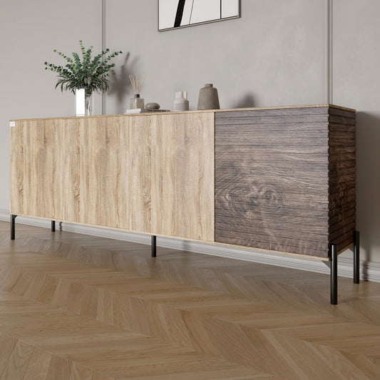 Комод в гостиную на черных металлических ножках LION Грей 204x38x76,5 см Дуб сонома/Дерево (LION-042507)