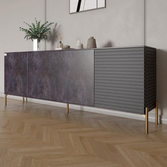 Комод на золотых металлических ножках LION Грей 204x38x76,5 см Бетон темный/Асфальт (LION-042677)