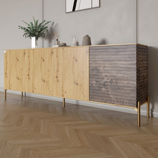 Комод на золотых металлических ножках LION Грей 204x38x76,5 см Дуб Артизан/Дерево (LION-042657)