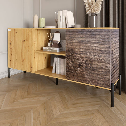 Комод открытый на черных металлических ножках LION Грей Дуб Артизан/Дерево (LION-042762)