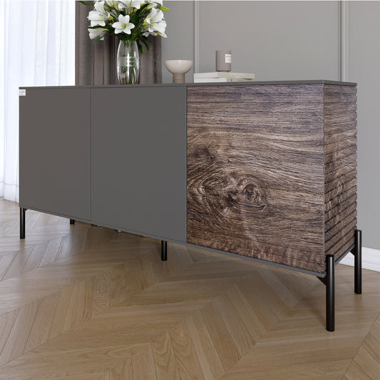 Комод закрыт в гостиную на черных металлических ножках LION Грей 154x38x76,5 см Антрацит/Дерево (LION-041773)