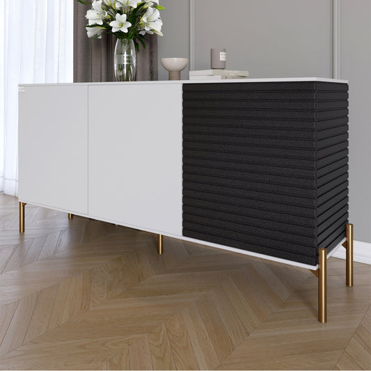 Комод закрыт в гостиную на золотых металлических ножках LION Грей 154x38x76,5 см Нимфея Альба (белый)/Асфальт (LION-041829)