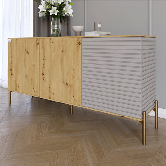Комод закрытый в гостиную на золотых металлических ножках LION Грей 154x38x76,5 см Дуб Артизан/Кашемир (LION-041869)