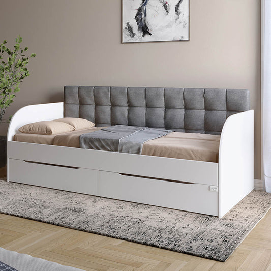 Детская односпальная кровать LION Л-7 с ящиками и ламелями Лили-95 90x190 см Нимфея Альба (белый) (LION-044221)