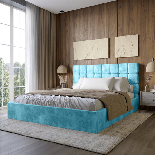 Двуспальная деревянная кровать с мягким изголовьем и подъемным механизмом LION Пикси Silk 502 (Бирюзовый) 160х200 см (LION-044283)