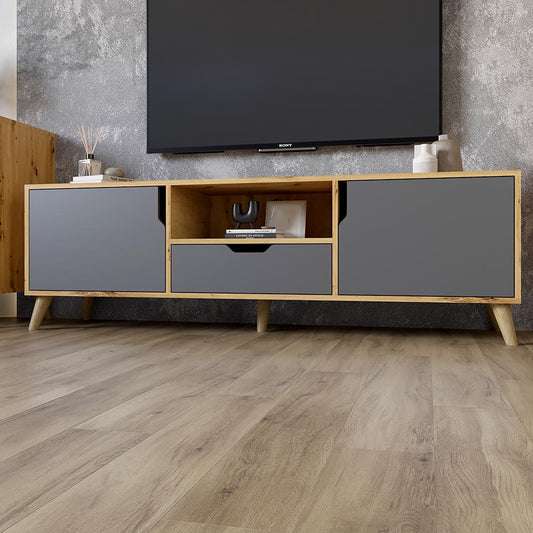 Тумба под телевизор с ножками в цвете Орех светлый М-ЗОН Борн 1600 Дуб артизан/Антрацит (MZN-031078)