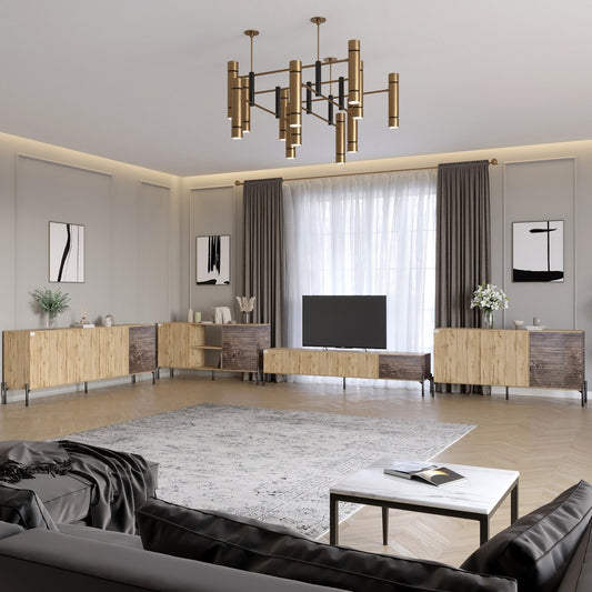 Комплект модульный для гостиной LION Грей 4 элемента с черными металлическими ножками Дуб Аппалачи/Дерево (LION-042728)