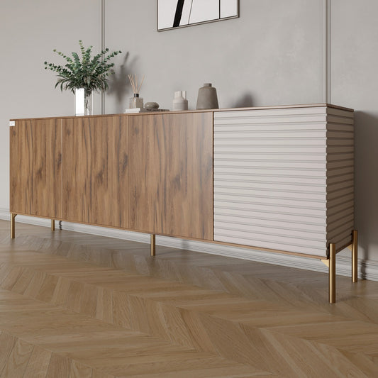 Комод на золотых металлических ножках LION Грей 204x38x76,5 см Дуб Ливорно/Кашемир (LION-042648)