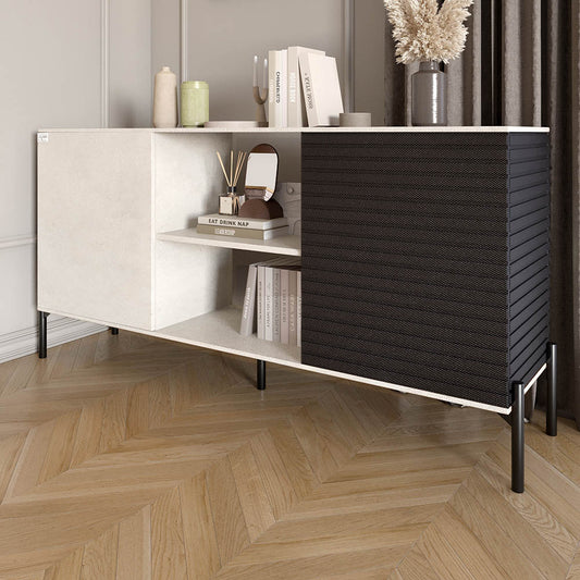 Комод открытый на черных металлических ножках LION Грей Бетон Style/Асфальт (LION-042713)