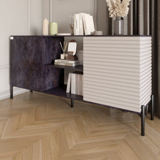 Комод открытый на черных металлических ножках LION Грей Бетон темный/Кашемир (LION-042864)