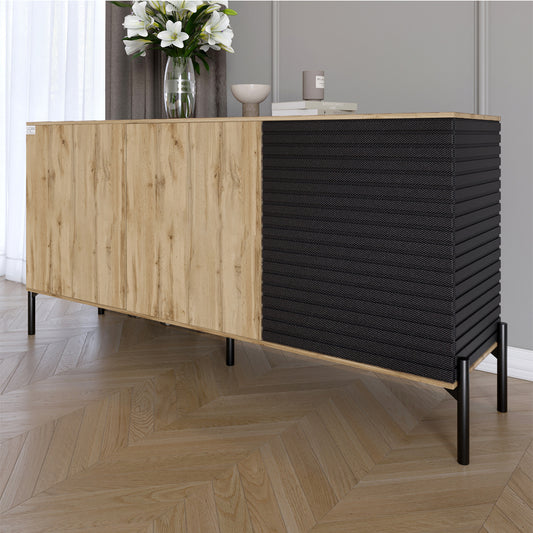 Комод закрыт в гостиную на черных металлических ножках LION Грей Дуб Аппалачи/Асфальт 1540x380x765 (LION-041562)