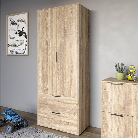 Шкаф распашный двухдверный LION Краш с 2 ящиками Дуб сонома (LION-044013)